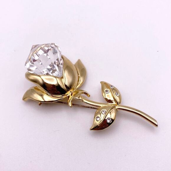 Crystal Bloom Flower Gold Tone Vintage Brooch - Picture 2 of 5